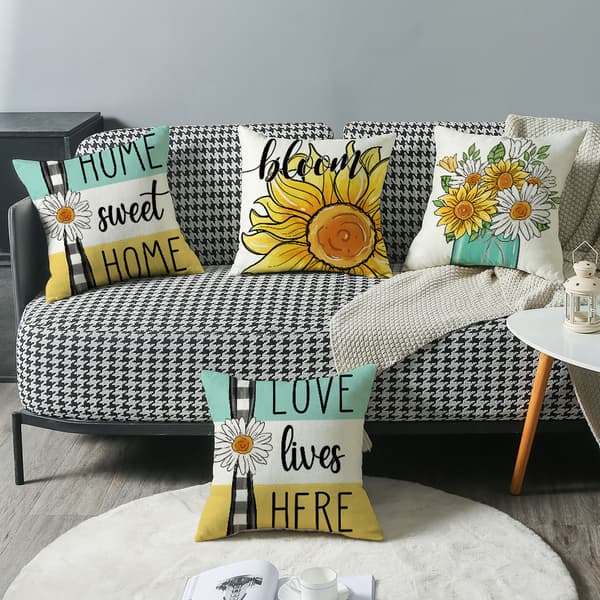 Set med 4 solrosblommiga kuddfodral - 45 x 45 cm