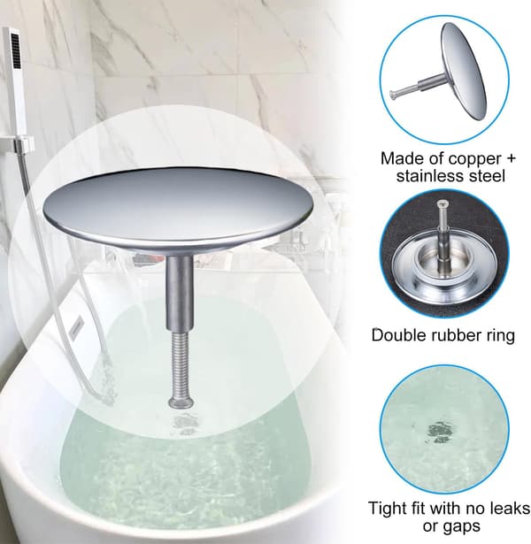 Badekarprop Ø 70 mm, Badekarprop med justerbar skrue, Vaskventil, til ethvert standard badekar