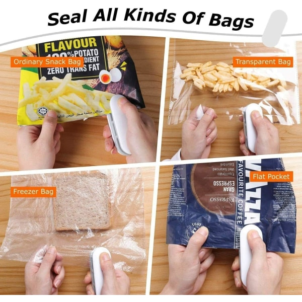 Mini poseposemaskine, bærbar termisk vakuumforsegler, poseposemaskine i plast, poseposemaskine til chips, 2-i-1 termisk forsegler og skærer, mini fødevareforsegler til plastikposer, mini bærbar forsegler, poseposemaskine (2-pak)