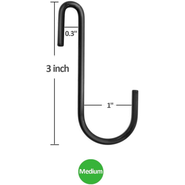 Stora kraftiga 3\" S-krokar för kök, badrum, sovrum och kontor (16-pack, medium, svart)