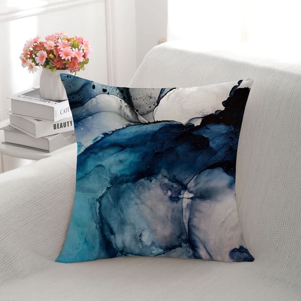 Set om 4 blå sjömönstrade soffkuddfodral 45x45cm linnedekor