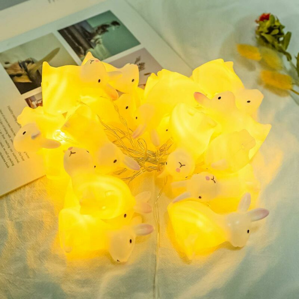 Påskljuskedja, 3M 20 LED batteridriven påskhare ljusslinga