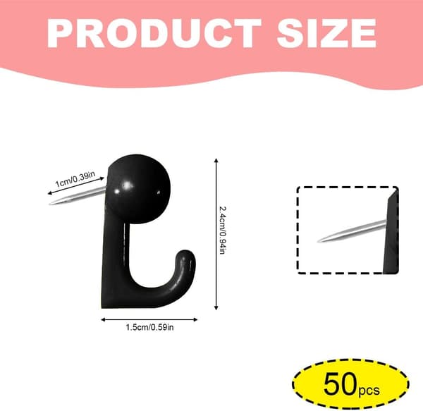 50 stk. trykknappkroker, sorte plasttrykknappkroker, dekorative veggkroker