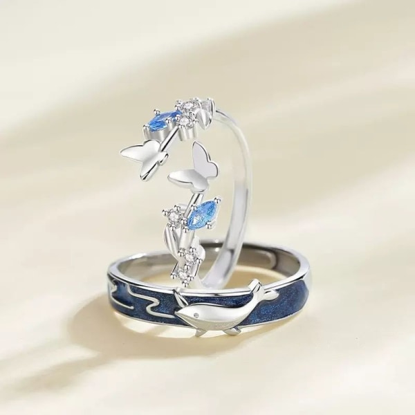 Fashion Butterfly Whale Par Ring Justerbar Ring Smykker