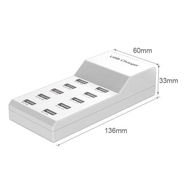 USB C -laturi, A18 Gan 6 portin monipuolinen USB -laturi, latausasema (valkoinen) 136*60*33mm