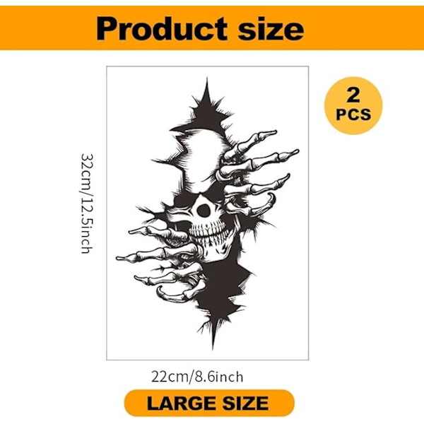 Skalle Bilklistremerke, 2 stk Store Skalle Bilklistremerker 32*22cm Skrekk Bilklistremerke 3D Skalle Skrekk Dekaler Klistremerke Halloween Bil Dekor Klistremerke