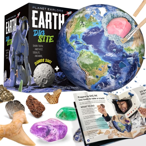 Solsystemets Gemstone Dig Kit - Grav 13 Ædelstene, Stene og Fossiler -