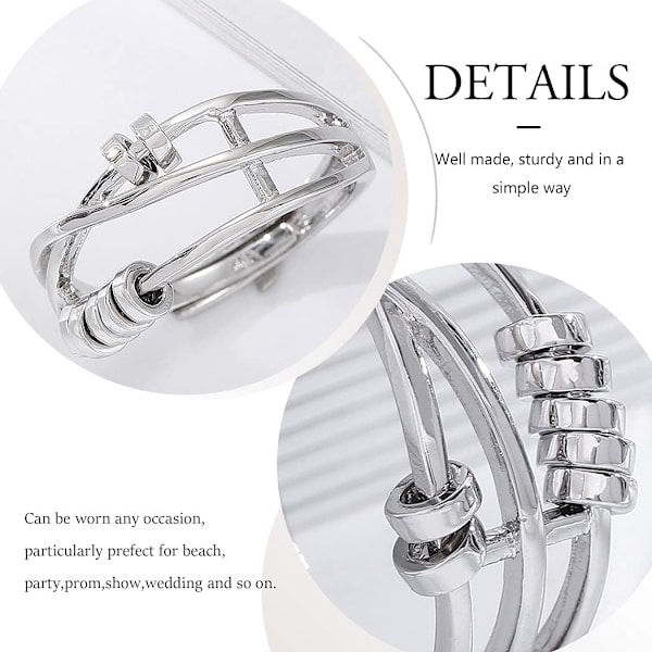Ringe Sølv Perle Ring Fidget Freds Ringe Anti-Stress Spinner Åben Ring Justerbare Ringe til Kvinder og Piger