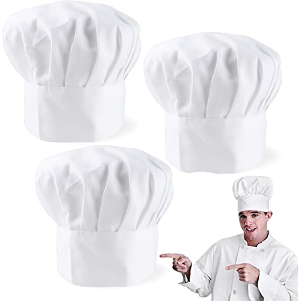 3 delar unisex Chef Toque, vit polycotton matlagning mössa med Adju