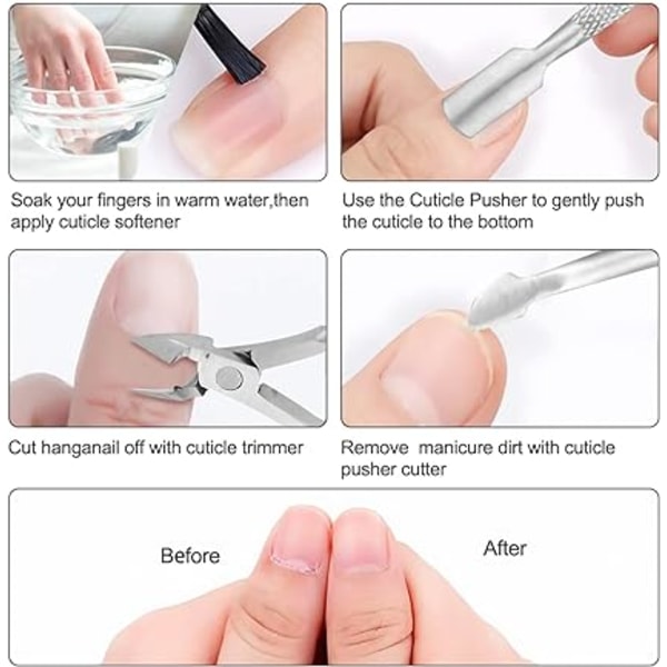 3-delad nagelbandsputsningskit - nagelbandsklippare, stålskjutare och