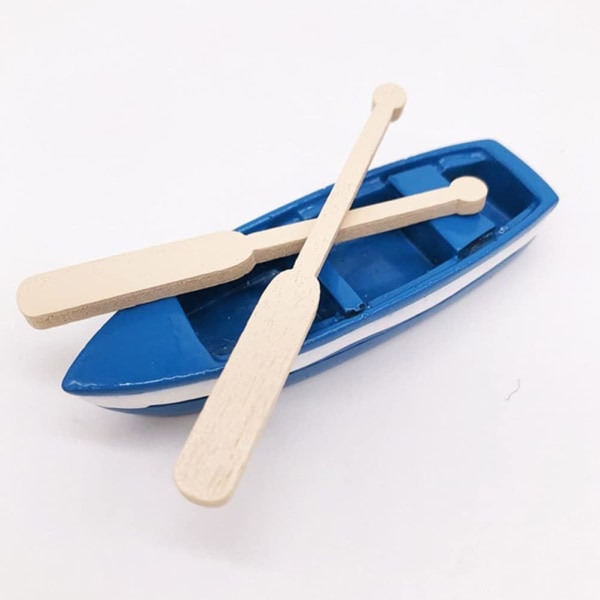 2 set miniatyrdocka båt med åror figurer trä kanot modeller mini älva trädgård