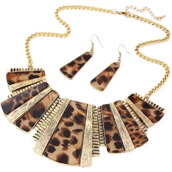 2 delar Leopard Halsband Örhängen Set Kvinnor Bohemia Leopard Print Haklapp C