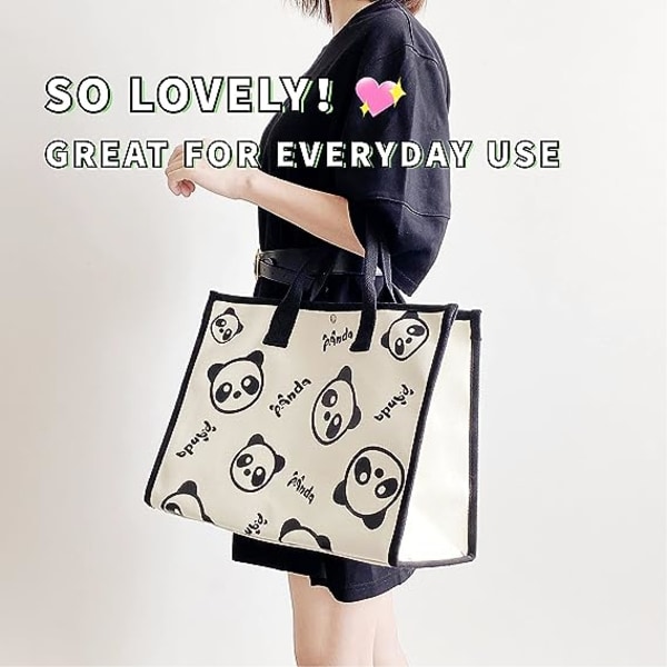 Strand Tote Bag Æstetisk, Stor Størrelse Lærred Skuldertaske, Panda Design Tote Håndtaske stor kapacitet lærred taske til kvinder Piger Til Arbejde Strand Frokost Rejse Og Shopping Dagligvarer