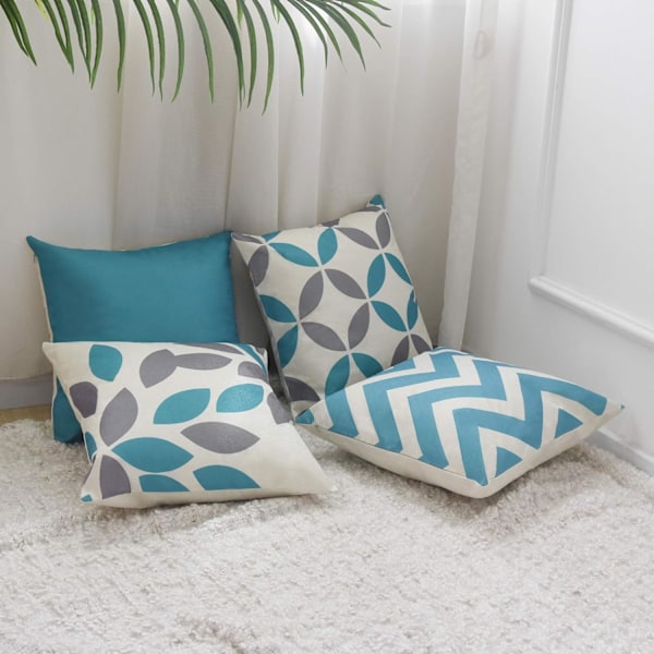 Putetrekk, moderne geometriske bomullslin dekorative putetrekk med usynlig glidelås, sett med 4 putetrekk for stue sofa stol, 45 x 4
