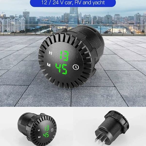 Billad LED-klokke Touch-klokke 12V/24V Vanntett Billad Digital klokke Mini Led Digital klokke Mini Motorsykkel klokke 2,01 tommer diameter for biler, skip, SUV Blå