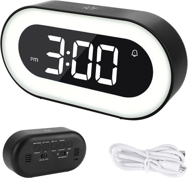 Digitalt vækkeur, LED-display, nattelys, alarm