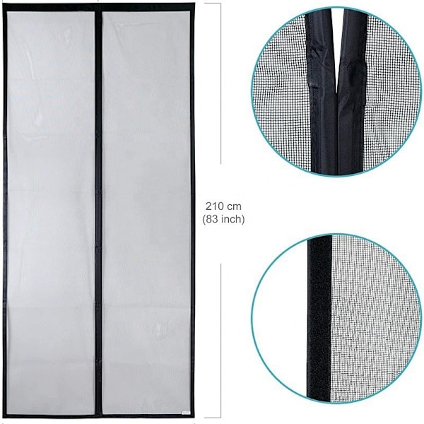 Magnetisk Dørskærm - Kraftigt Maskenet, Magnetisk Forsegling fra Top til Bund, Automatisk Lukning, Hold Frisk Luft Inde (120x210 CM, Sort)