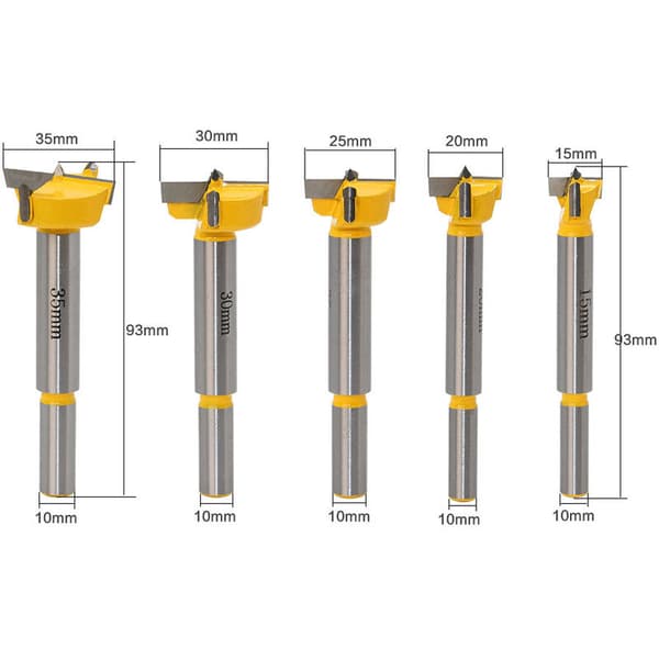 Forstner träborr set. Set med 5 Forstnerborrar 15, 20, 25, 30, 35 mm. Mil