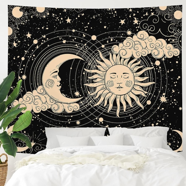 Sol- och måntapet Estetisk Sun Moon Tapestry Black Dark Spir
