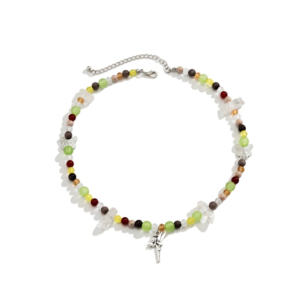 Naturlig blandingsfarge fluoritt choker  anheng halskjede for kvinner jenter enkelt dyrket ferskvannsperle skinnkjede Boho strand smykker