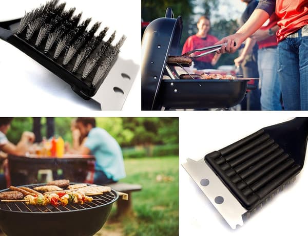 Grillbørste i rustfrit stål med skraber