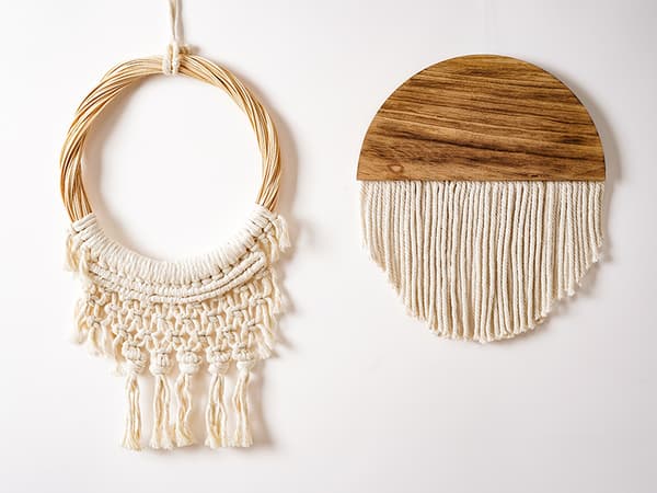 Trä halvrund Macrame väggdekoration, Boho väggdekoration för vardagsrum Boho väggdekoration, Indie rum inredning Boho Chic sovrumsinredning
