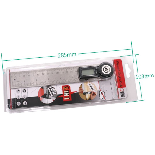 1 stk digital vinkelmåler, vinkelmåler, 0-200 mm og vinkelmåling i rustfritt stål med hold, nullstilling og stor LCD-skjerm, MM/tommesystem, for trebearbeiding