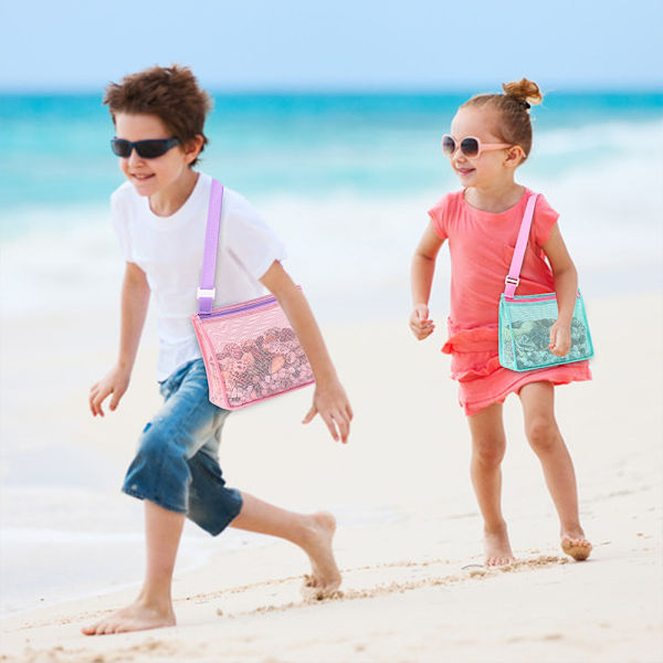 Strandleksak Mesh Strandväska Barn Skal Samlingsväska Strand Sandleksak Snäckor Strandleksaker Sandleksaker Simtillbehör för Pojkar och Flickor (Endast Väskor, 6-pack)