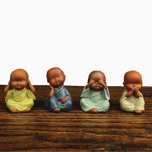 Lille munkefigur sød miniaturemunk Hør intet, se intet, tal intet