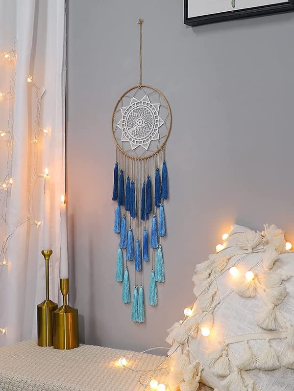 Macrame-unisiepparit makuuhuoneen siunaukseksi (sininen)