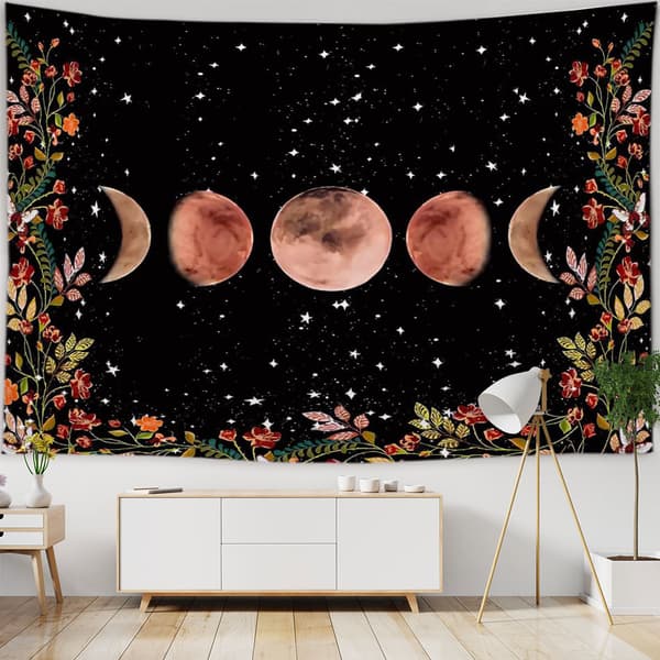 1PC Veggteppe, Psykedelisk, Veggdekor, Måne Stjerner Blomstermønster