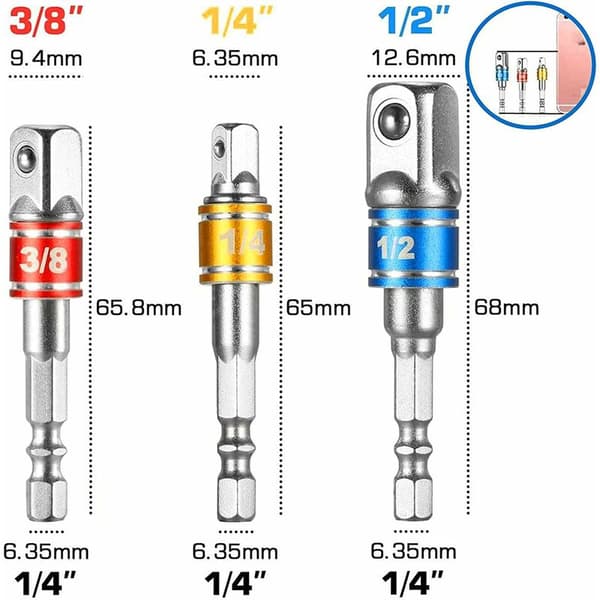 Heksagonal / firkantet adapter 1/4\" / 1/2\" / 3/8\" (Tyskland import) Ep