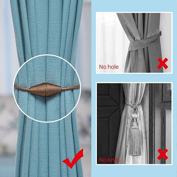 Sett med 2 håndlagde vevde tau magnetiske gardinholdere Praktisk