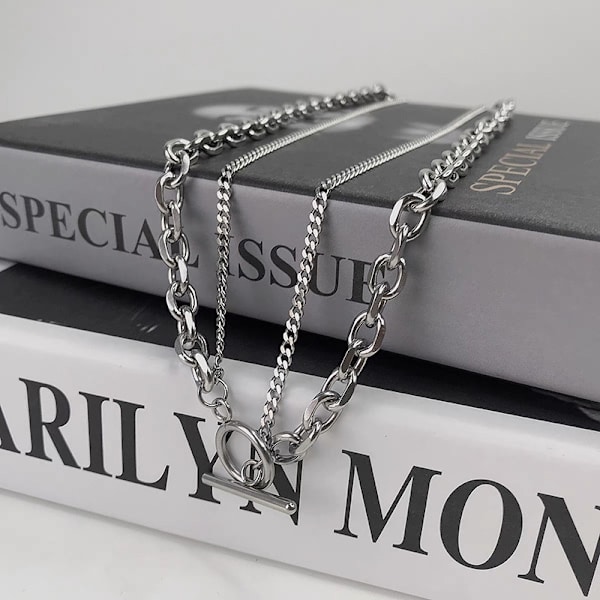 Unisex Curb Link Chain Halskjede for Kvinner Menn Hip Hop Rock Heavy OT Spenne Krage