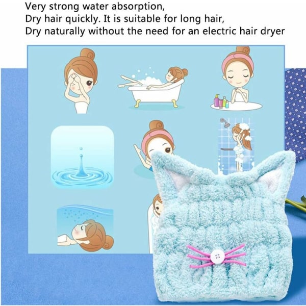 Tørrehårshætte - Håndklæde til håret, sød turban tørrehårshætte mikrofiber badehåndklæder superabsorberende hurtigtørrende hårhåndklæde, 2 stk.