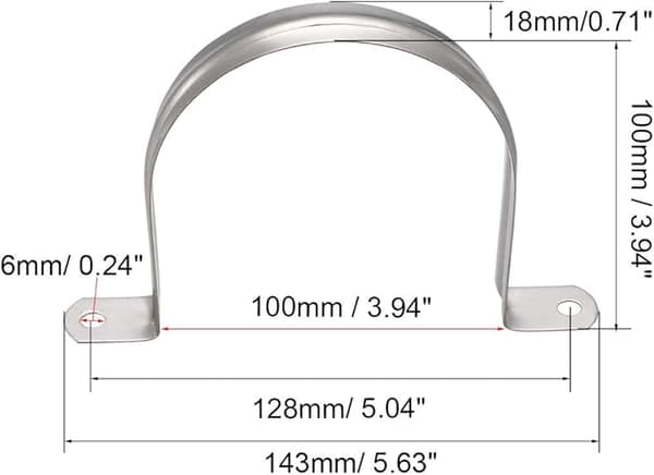 100 mm Rørfastgørelsesclips Rørfastgørelse Slangeklemme Stiv Rørrem 2 Huller 304 Rustfrit Stål 10 stk.
