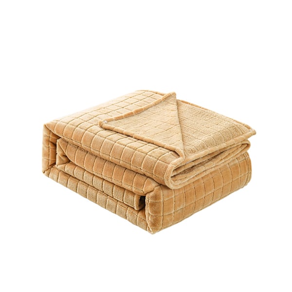 Enkel ensfarget rutete flanell firkantede tepper for sofa seng, myk koselig varm rutete fleece teppe for dobbeltseng, kontor lur teppe (gul, 1
