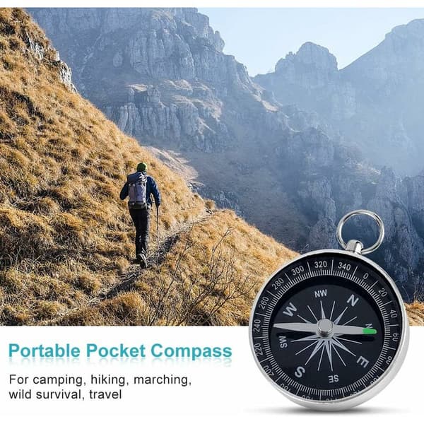 Campingkompass, utomhuskompass, silver bärbar fickkompass