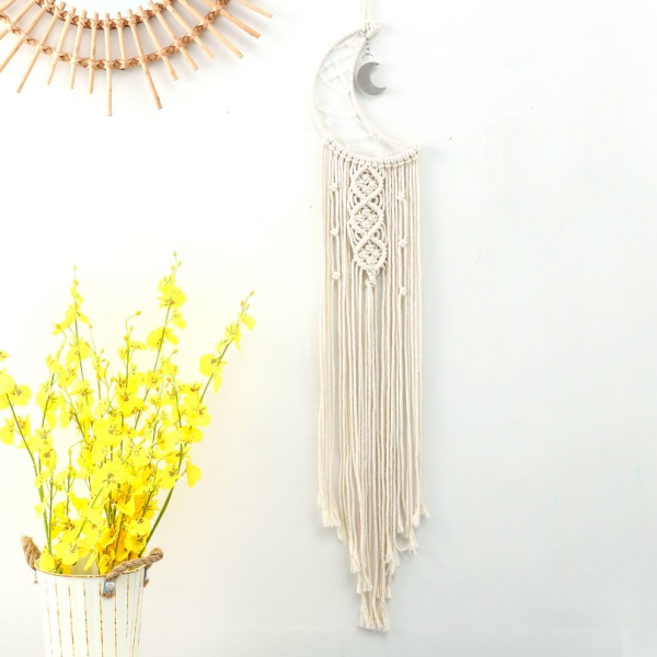 1 stk Fringe Bohemian Wall Hanging, Cotton Knitted Dreamcatcher Moo