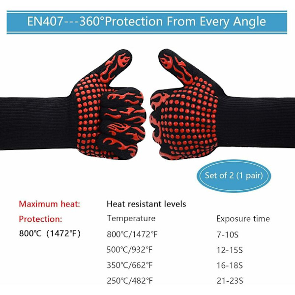 Hansker og grytekluter Finger Grill Hansker BBQ Hansker 1 Par Varmebestandige Stekeovnshansker opptil 800°C/1472°F Universal Størrelse Stekeovnshansker Stekeovnshansker（ro
