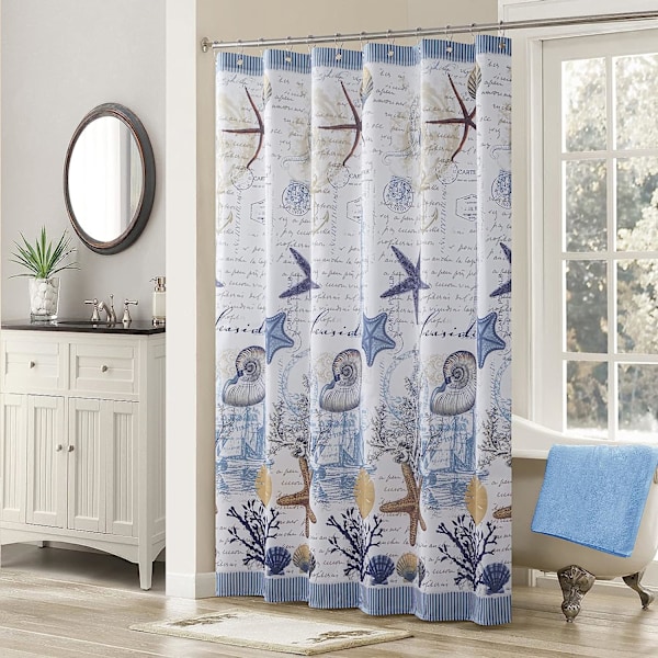Under the Sea Seashell Blå Kust polyester Strand Strand Strand Fyr Modern Badlakan, Ocean Print Marinblå sjöstjärna Vattentät Gård Badlakan, bredd 72\" x längd 72\"