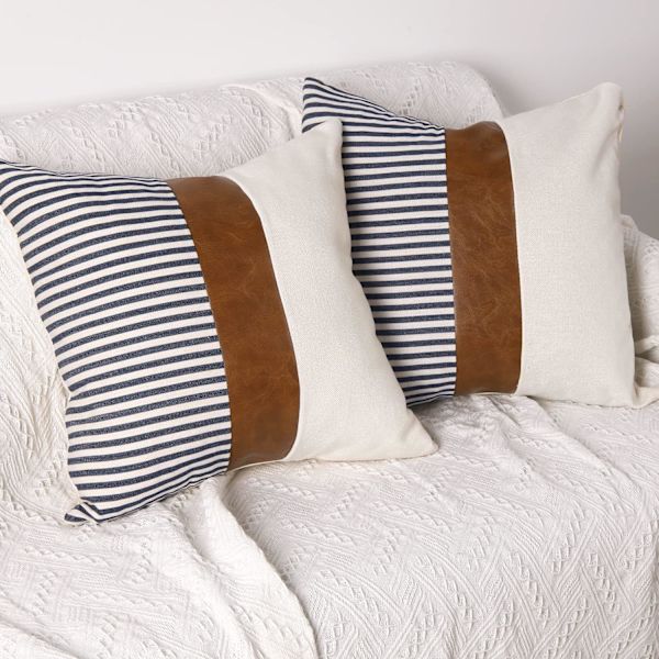 Set med 2 st Farmhouse Patchwork Randiga Linnekuddar