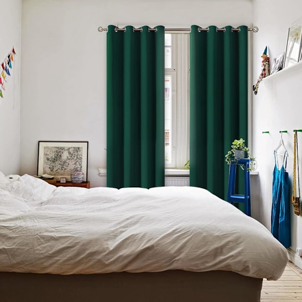 Mørklæggende gardiner med krøllet bånd - Moderne stue gardiner med termisk isolering 132x160cm turkis