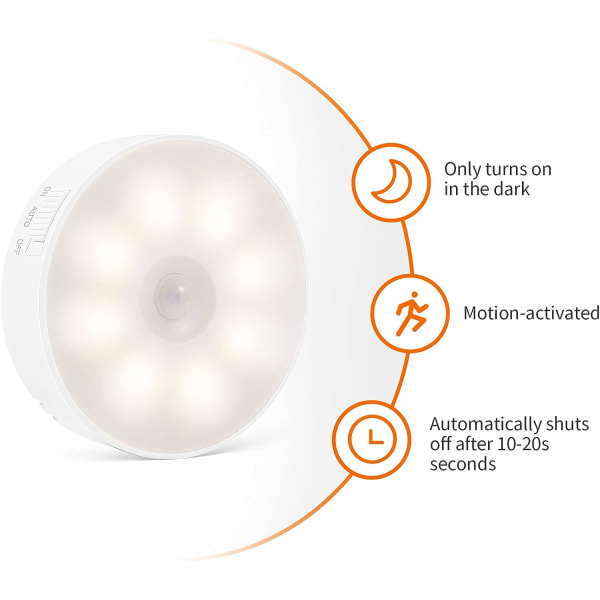 LED-nattlys, 3-pak LED-bevegelsessensorlys, USB-oppladbar