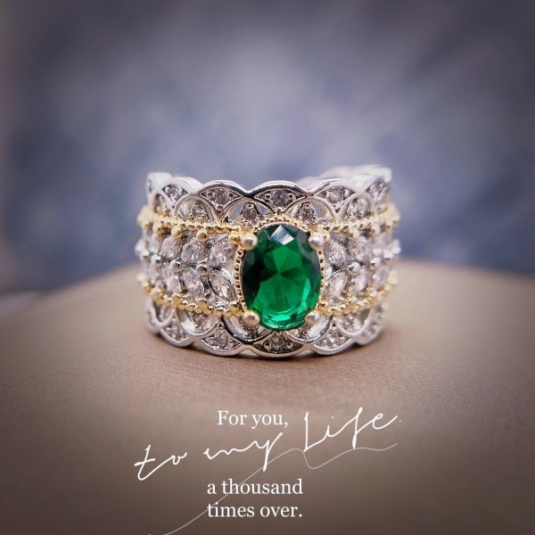 Rund Emerald Cut Birthstone Promise Ring til kvinder