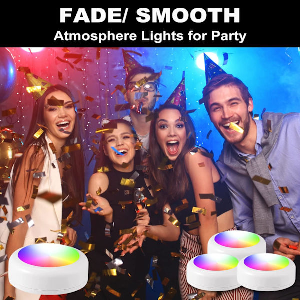 LED-puckljus med trådlös fjärrkontroll, 13 färger RGB justerbar down cabinet Light, batteridriven färgväxlingsljus, festatmosfärsljus för köksskåp rum
