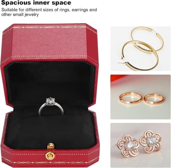 Ringask, Sammetsringask för Par, Ringask Förvaring Display, Smyckeskrin, Presentaskar för Förlovningsförslag, Bröllop (Röd, 7,5 * 7,5 * 5,2 cm)