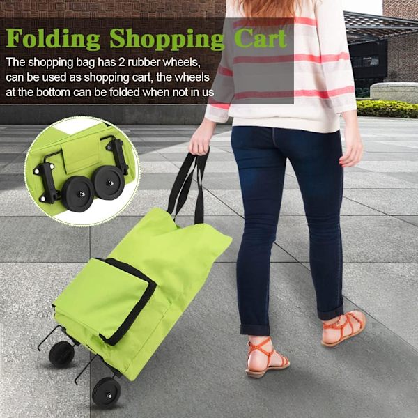 Foldbar Indkøbspose med Hjul, Foldbar Indkøbsvogn med Gummihjul, Oxford Klud Foldbar Trolley Taske, Genanvendelig Indkøbsvogn til Supermarked