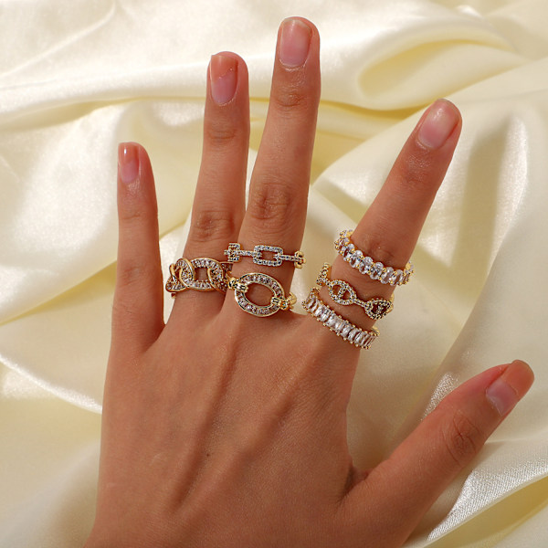 Guldpläterade Cubic Zirconia Guldringar för Kvinnor-6 st