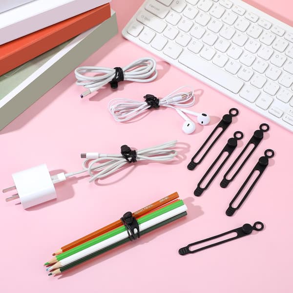 40 Silikone Kabelbindere Genanvendelige Kabelclips Justerbar Kabelopbevaring Multifunktionel Opladerledning Organizer til Kabelfiksering (Sort)